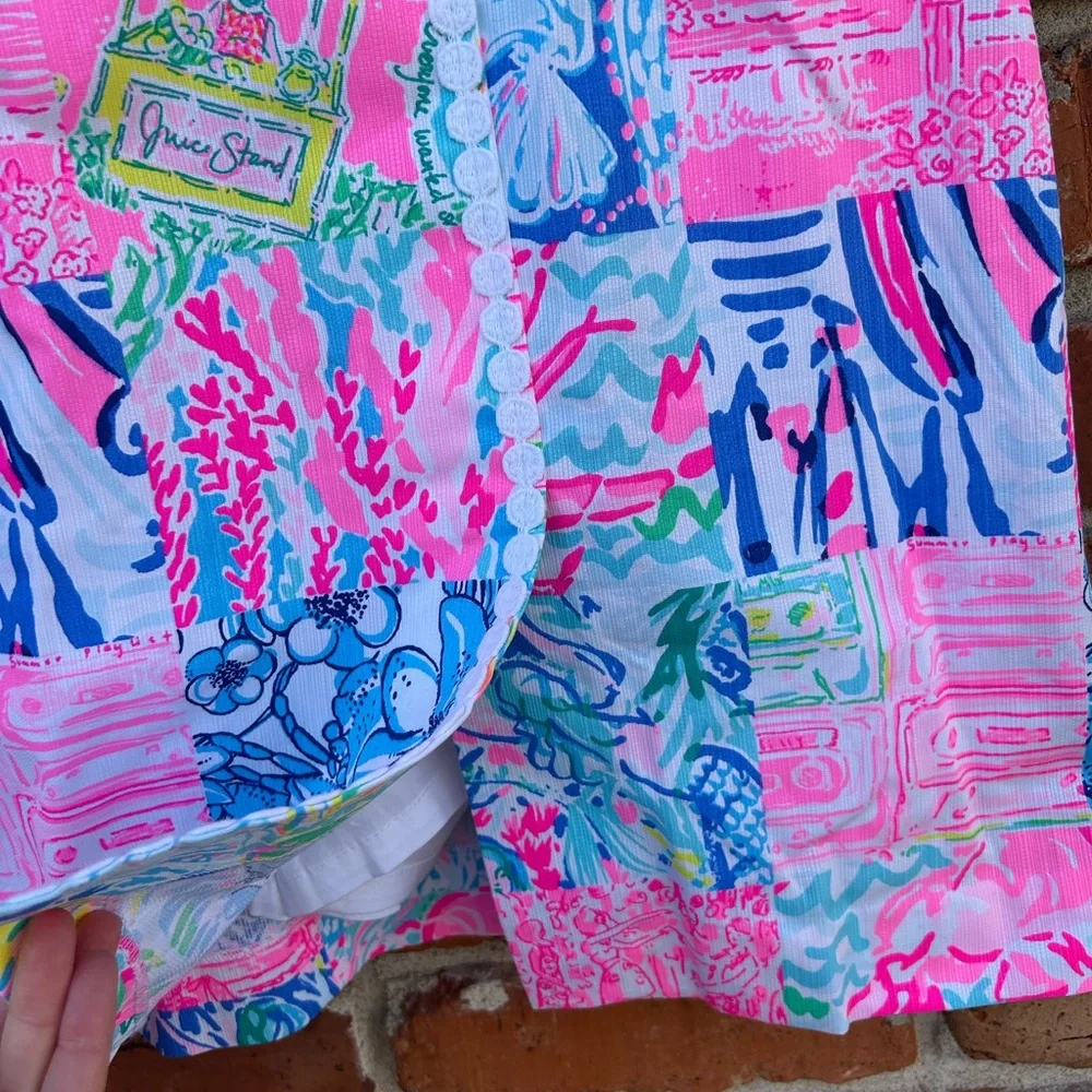 Lilly Pulitzer Pink, Blue & Green Patchwork Print Sleeveless Romper - Picture 2 of 10